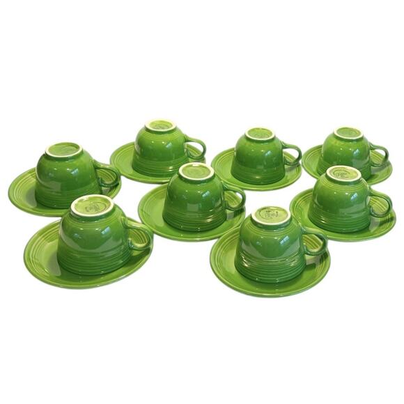 Fiesta Ware Fiesta HLC HLC Set of 8 Retired Shamrock Green Tea Cups & Saucers - Picture 5 of 16